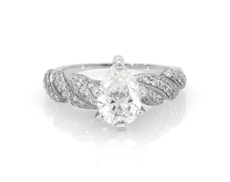 Main Image 1 of Previously Owned Pear-Shaped Diamond Engagement Ring 1-3/8 ct tw 14K White Gold Size 4.5