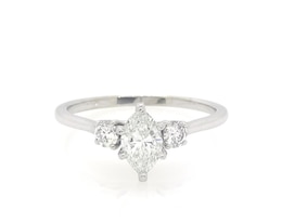Previously Owned Marquise & Round-Cut Diamond Three-Stone Engagement Ring 7/8 ct tw 14K White Gold Size 7.5