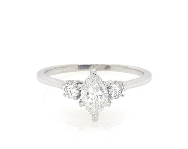 Main Image 1 of Previously Owned Marquise & Round-Cut Diamond Three-Stone Engagement Ring 7/8 ct tw 14K White Gold Size 7.5