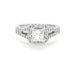 Previously Owned Princess-Cut Diamond Halo Engagement Ring 1-3/8 ct tw 14K White Gold Size 5
