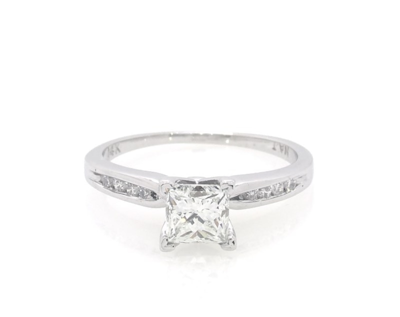 Main Image 1 of Previously Owned Princess-Cut Diamond Engagement Ring 7/8 ct tw 14K White Gold Size 5.75