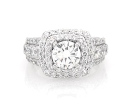 Previously Owned Round-Cut Diamond Cushion Halo Engagement 2-3/4 ct tw 14K White Gold Size 6.75