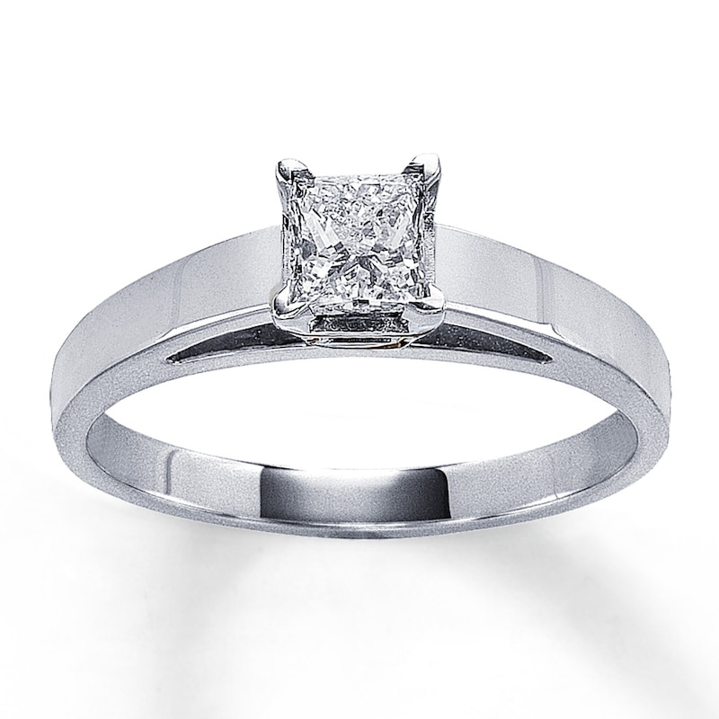 Main Image 1 of Previously Owned Diamond Solitaire Ring 1/2 carat Princess-cut 14K White Gold (I2/I)