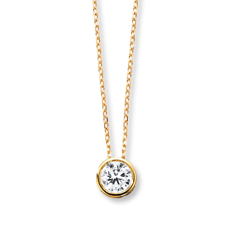 Main Image 1 of Previously Owned Diamond Solitaire Necklace 1/2 carat Bezel-set 14K Yellow Gold (I2/I)