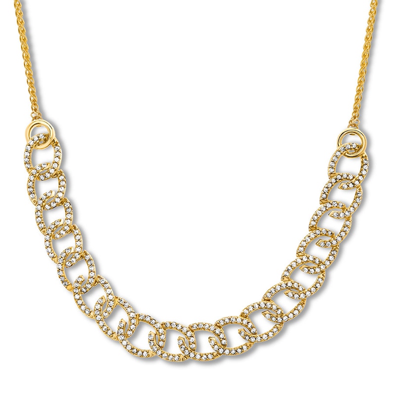 Main Image 1 of Previously Owned Diamond Link Bolo Necklace 1 ct tw Round-cut 10K Yellow Gold