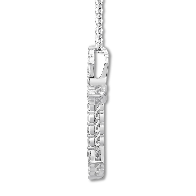 Main Image 2 of Previously Owned Diamond Cross Necklace 1 ct tw Round 14K White Gold