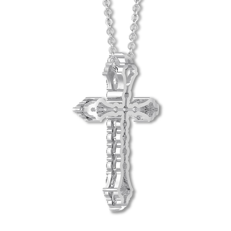 Main Image 4 of Previously Owned Diamond Cross Necklace 1 ct tw Round 14K White Gold