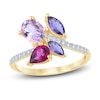 Thumbnail Image 1 of Previously Owned Natural Amethyst, Light Amethyst, Rhodolite Garnet & Diamond Multi-Shape Cluster Ring 1/6 ct tw 14K Yellow Gold