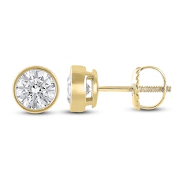 Previously Owned Round-Cut Lab-Grown Diamond Bezel-Set Solitaire Stud Earrings 1 ct tw 18K Yellow Gold (F/VS2)