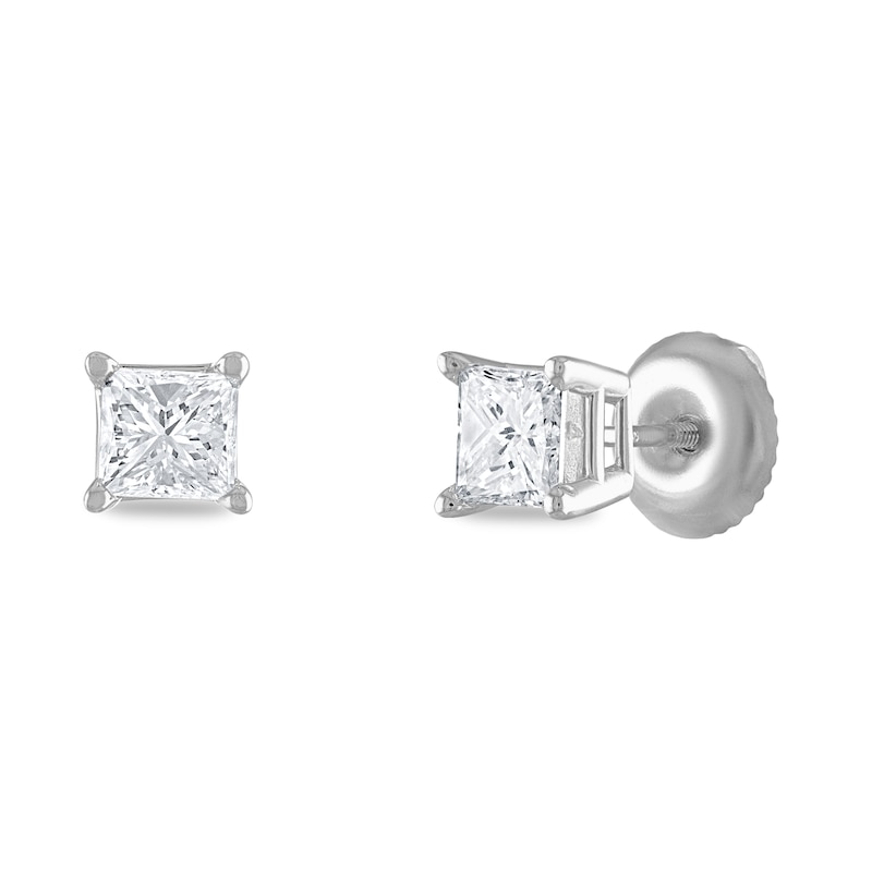 Main Image 1 of Previously Owned Certified Diamond Solitaire Earrings 3/4 ct tw Princess 14K White Gold (I1/I)