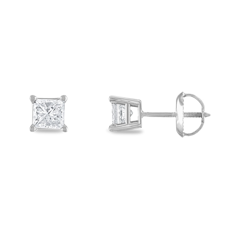 Main Image 2 of Previously Owned Certified Diamond Solitaire Earrings 3/4 ct tw Princess 14K White Gold (I1/I)
