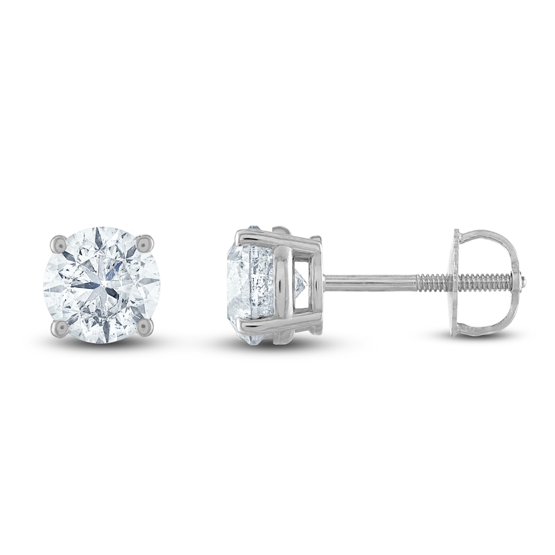 Main Image 1 of Previously Owned Certified Diamond Solitaire Earrings 2 ct tw Round 14K White Gold (I1/I)