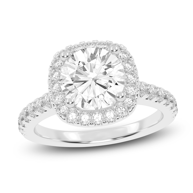 Main Image 1 of Previously Owned Round-Cut Lab-Grown Diamond Halo Engagement Ring 2 ct tw 14K White Gold