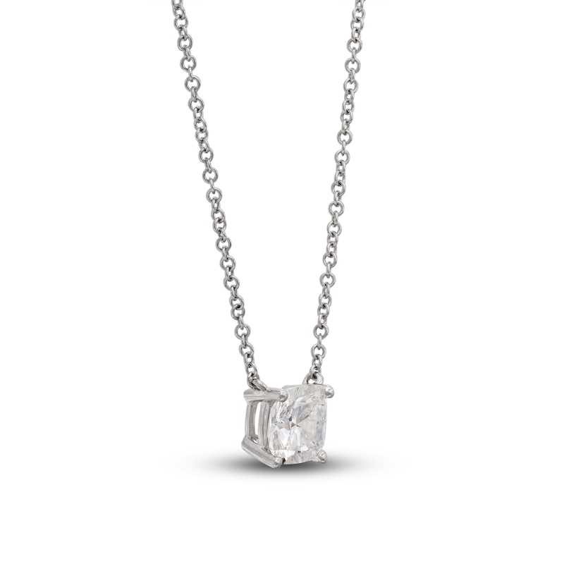 Main Image 2 of Previously Owned Lab-Grown Diamond Solitaire Necklace 1 ct tw Cushion 14K White Gold 19" (SI2/F)