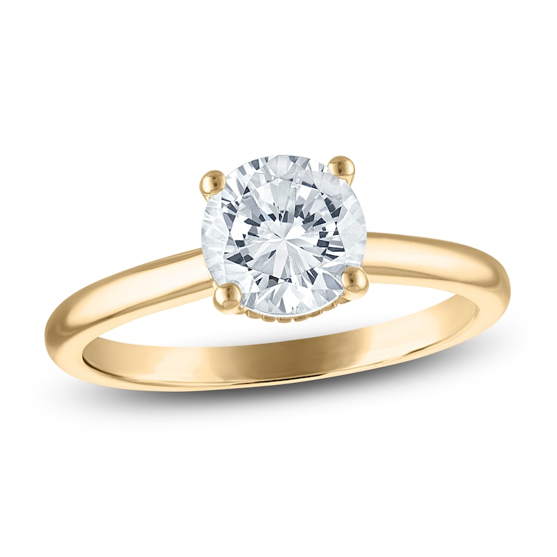 Main Image 1 of Previously Owned Lab-Grown Round-Cut Solitaire Plus Engagement Ring 1-1/2 ct tw 18K Yellow Gold (F/VS)