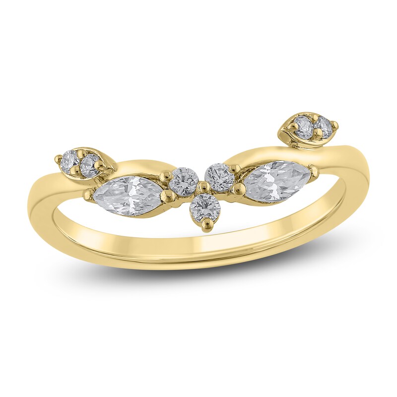 Main Image 1 of Previously Owned Certified Marquise & Round-Cut Diamond Contour Anniversary Ring 1/3 ct tw 14K Yellow Gold