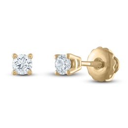 Previously Owned Certified Diamond Solitaire Stud Earrings 1/3 ct tw Round 14K Yellow Gold (I/I1)
