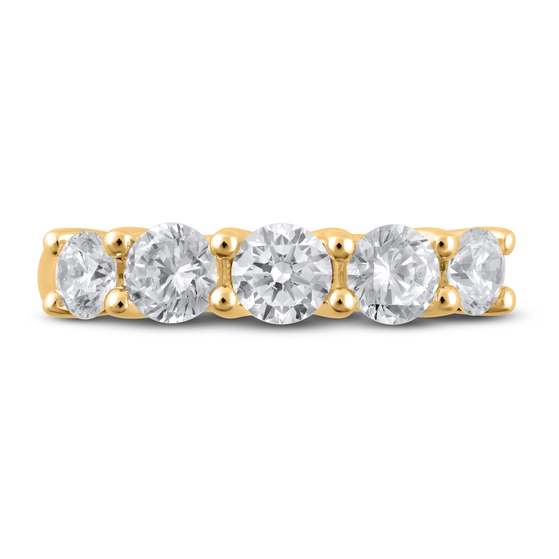 Main Image 3 of Previously Owned Lab-Grown Diamond 5-Stone Anniversary Band 1-1/2 ct tw Round 14K Yellow Gold