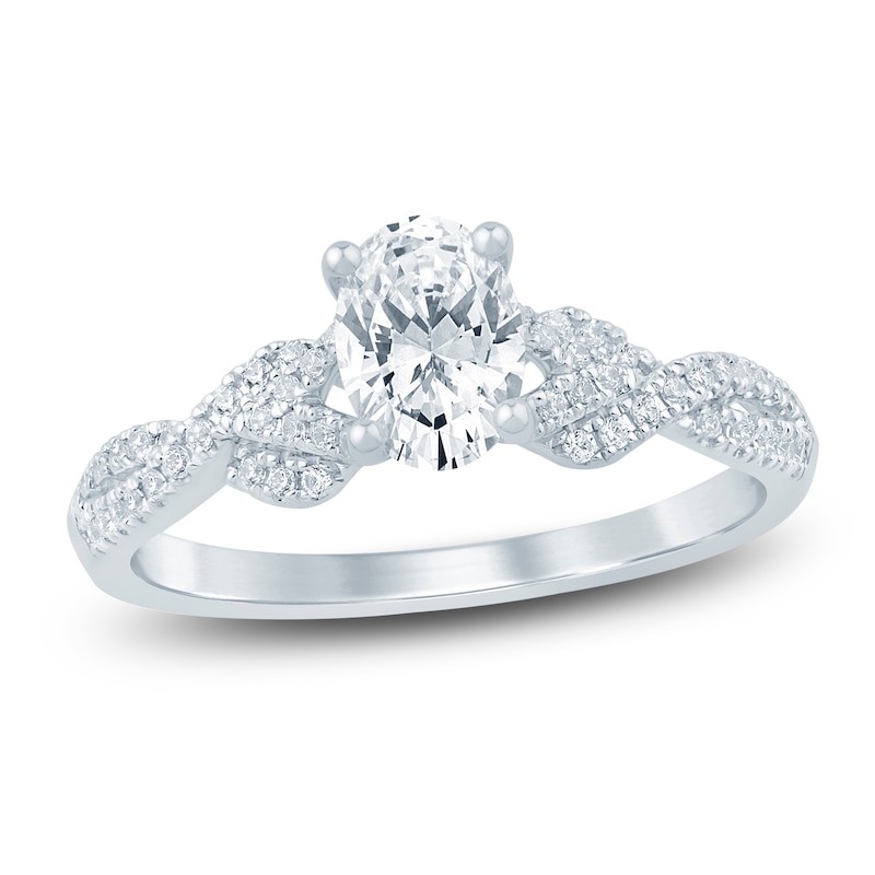 Main Image 1 of Previously Owned Oval-Cut Lab-Grown Diamond Twist Shank Engagement Ring 1 ct tw 14K White Gold