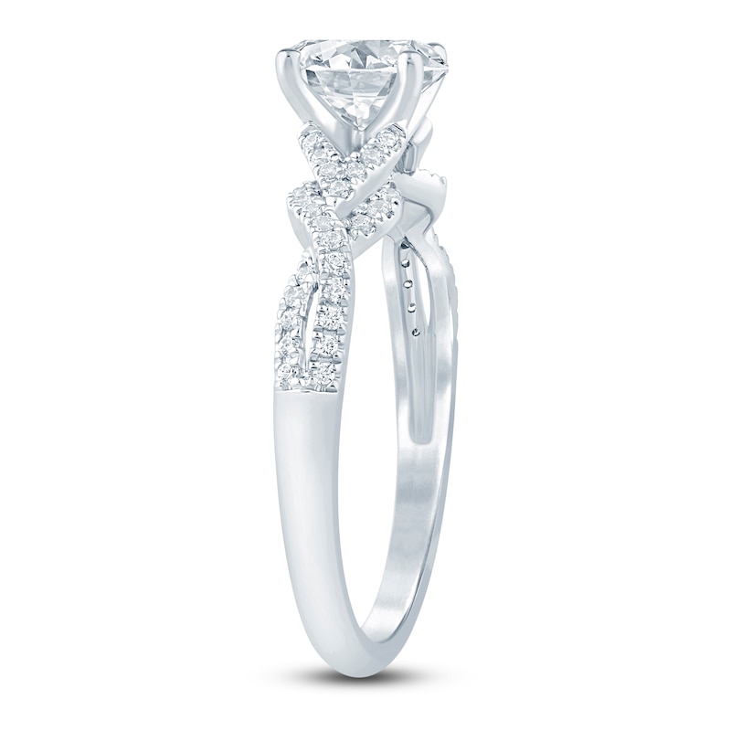 Main Image 2 of Previously Owned Oval-Cut Lab-Grown Diamond Twist Shank Engagement Ring 1 ct tw 14K White Gold