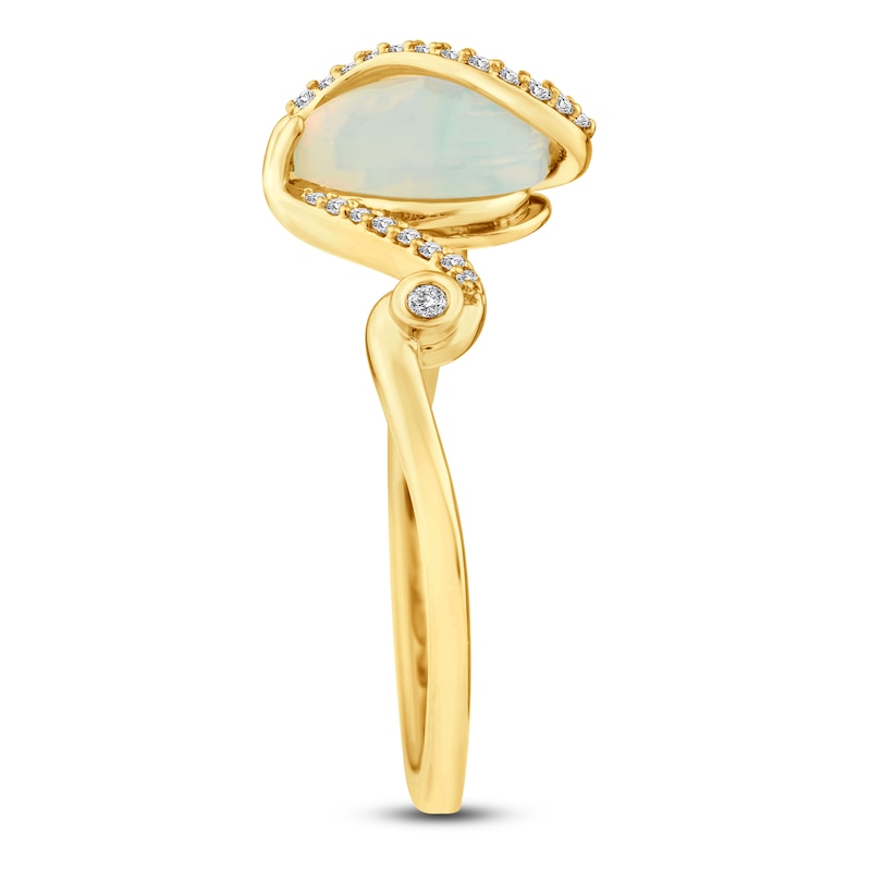 Main Image 3 of Previously Owned Pear-Shaped Natural Opal & Diamond Ribbon Ring 1/10 ct tw 14K Yellow Gold