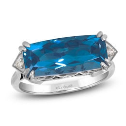 Previously Owned Le Vian Silhouette Elongated Cushion-Cut Natural Blue Topaz & Diamond Accent Ring 14K Vanilla Gold