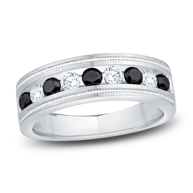 Main Image 1 of Previously Owned Men's Certified Black & White Diamond Wedding Band 1 ct tw 14K White Gold