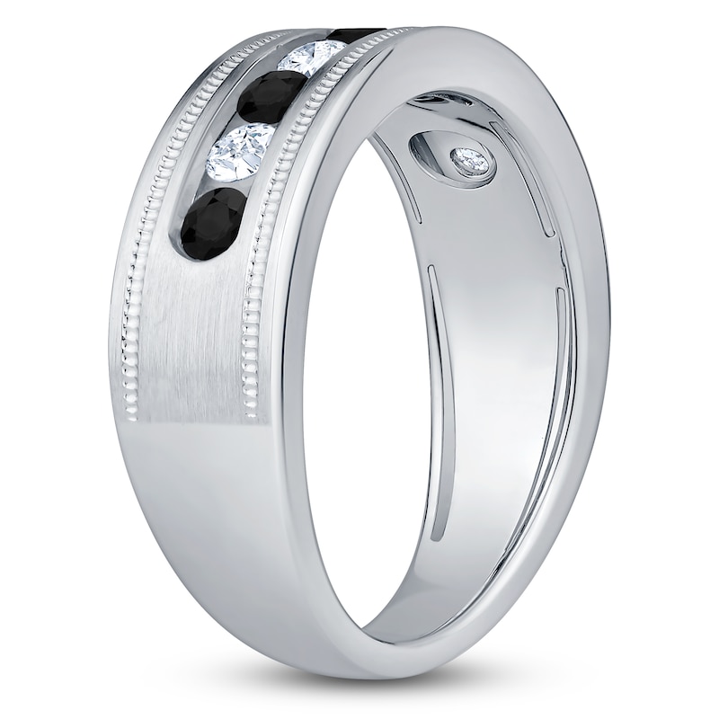 Main Image 2 of Previously Owned Men's Certified Black & White Diamond Wedding Band 1 ct tw 14K White Gold