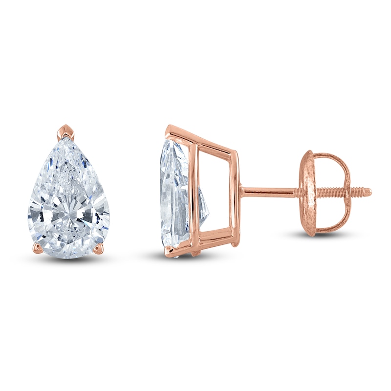 Main Image 1 of Previously Owned Pear-Shaped Lab-Grown Diamond Solitaire Stud Earrings 1/2 ct tw 14K Rose Gold (F/SI2)