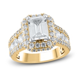 Previously Owned Lab-Grown Diamond Engagement Ring 4 ct tw Emerald/Round 14K Two-Tone Gold