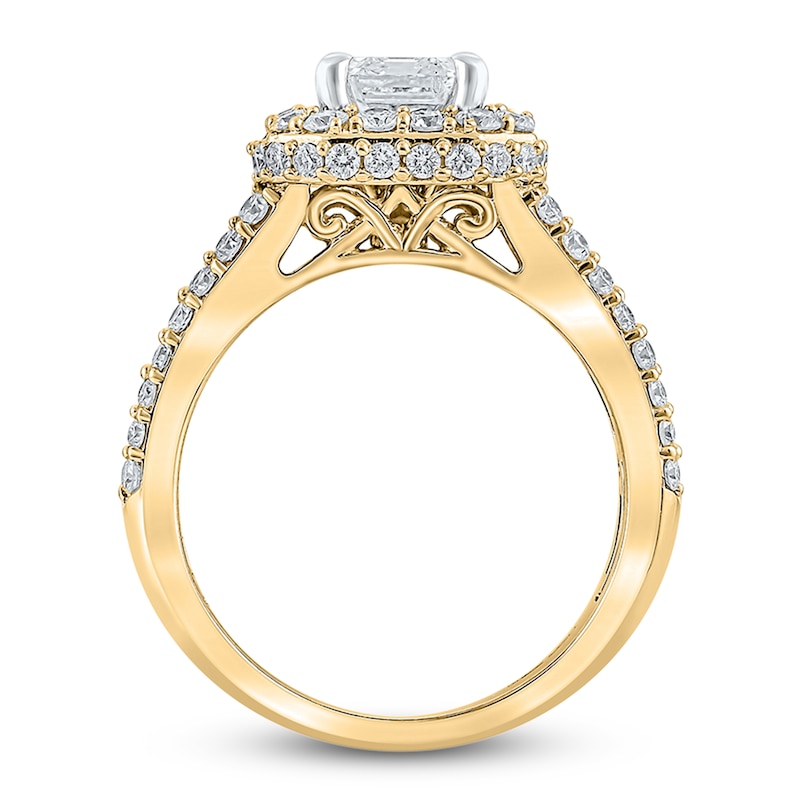 Main Image 2 of Previously Owned Lab-Grown Diamond Engagement Ring 4 ct tw Emerald/Round 14K Two-Tone Gold