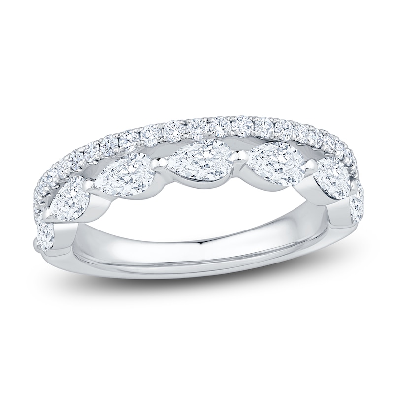 Main Image 1 of Previously Owned Certified Pear-Shaped & Round-Cut Diamond Two-Row Anniversary Ring 1-1/4 ct tw 14K White Gold