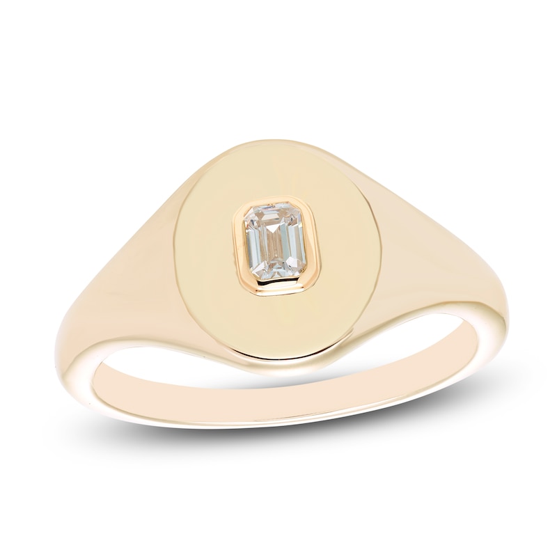 Main Image 1 of Previously Owned Emerald-Cut Diamond Solitaire Signet Ring 1/6 ct tw 10K Yellow Gold