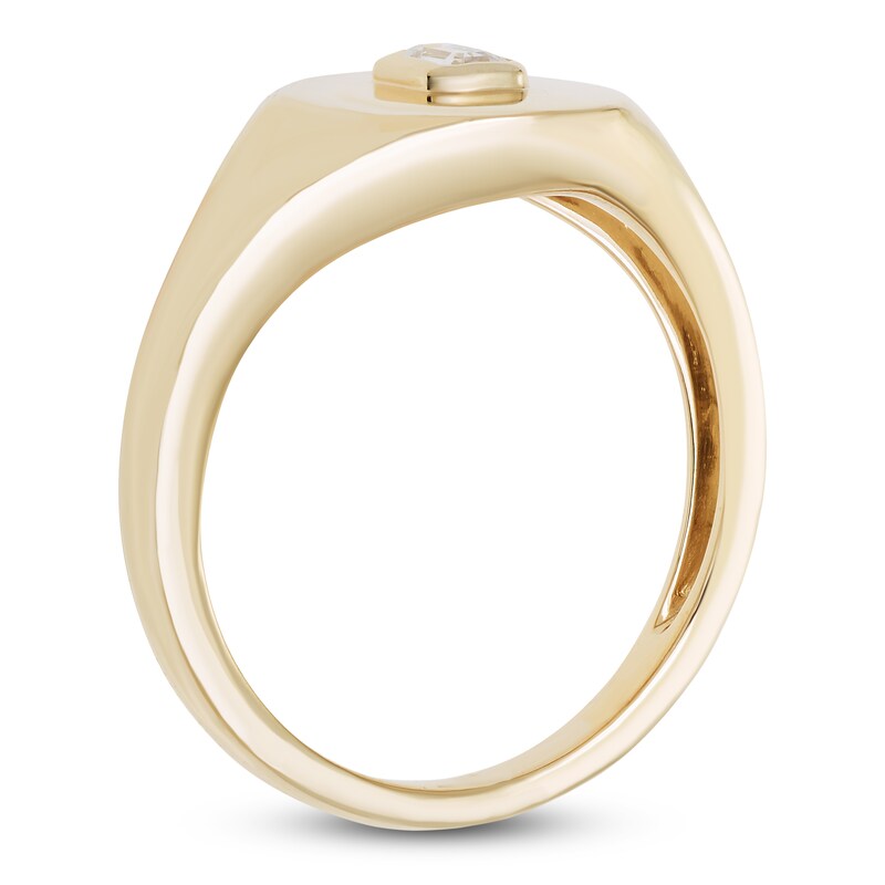 Main Image 2 of Previously Owned Emerald-Cut Diamond Solitaire Signet Ring 1/6 ct tw 10K Yellow Gold