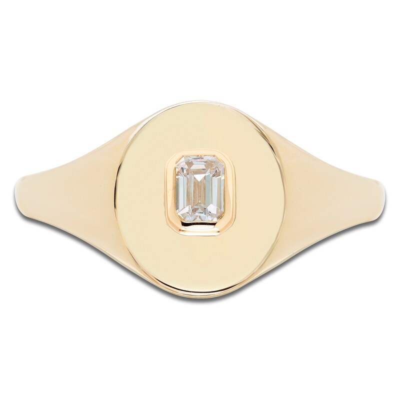 Main Image 3 of Previously Owned Emerald-Cut Diamond Solitaire Signet Ring 1/6 ct tw 10K Yellow Gold