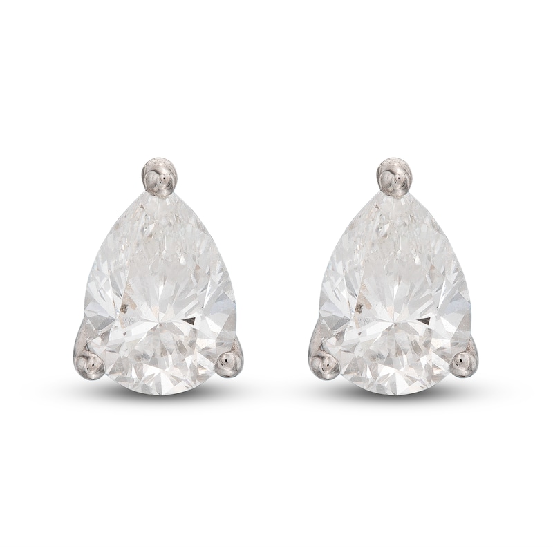 Main Image 1 of Previously Owned Lab-Grown Diamond Solitaire Stud Earrings 1 ct tw Pear-shaped 14K White Gold (SI2/F)