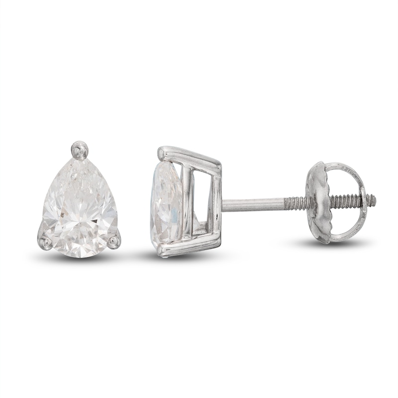 Main Image 2 of Previously Owned Lab-Grown Diamond Solitaire Stud Earrings 1 ct tw Pear-shaped 14K White Gold (SI2/F)