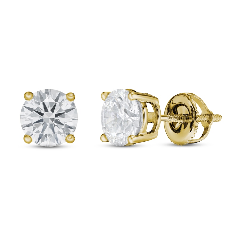Main Image 1 of Previously Owned Lab-Grown Diamond Solitaire Stud Earrings 2 ct tw Round 14K Yellow Gold (SI2/F)