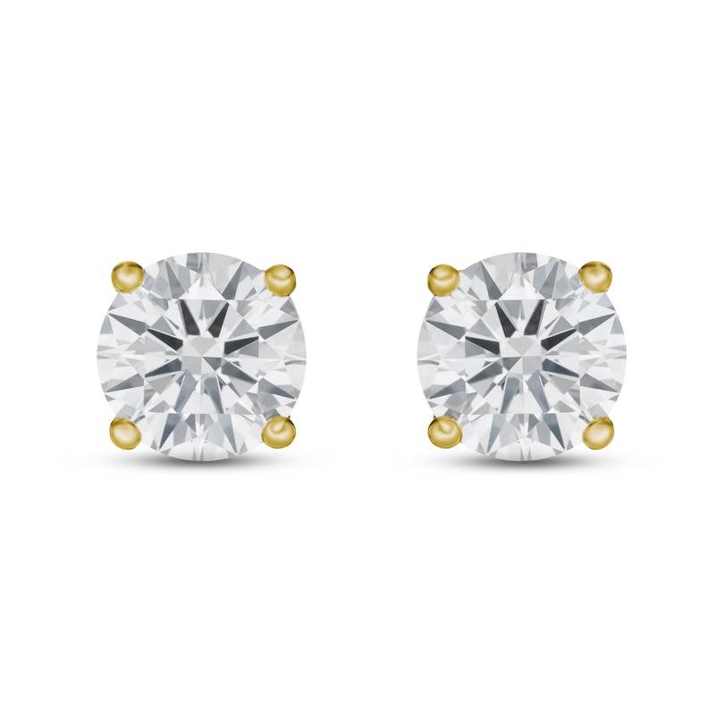 Main Image 2 of Previously Owned Lab-Grown Diamond Solitaire Stud Earrings 2 ct tw Round 14K Yellow Gold (SI2/F)