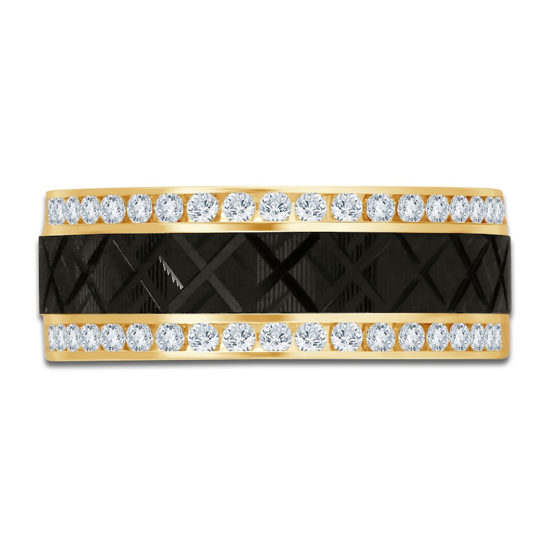 Main Image 3 of Previously Owned Men's Certified Diamond Black Pattern Wedding Band 1/2 ct tw 14K Yellow Gold