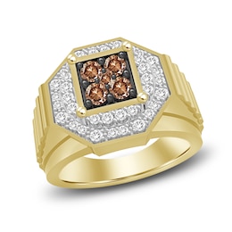 Previously Owned The New Fashioned Men's Brown & White Diamond Ring 3/4 ct tw Round 10K Yellow Gold
