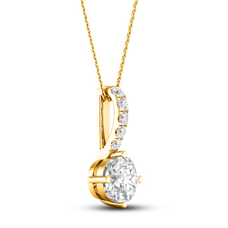 Main Image 2 of Previously Owned Lab-Grown Diamond Drop Pendant Necklace 1 ct tw Round 14K Yellow Gold