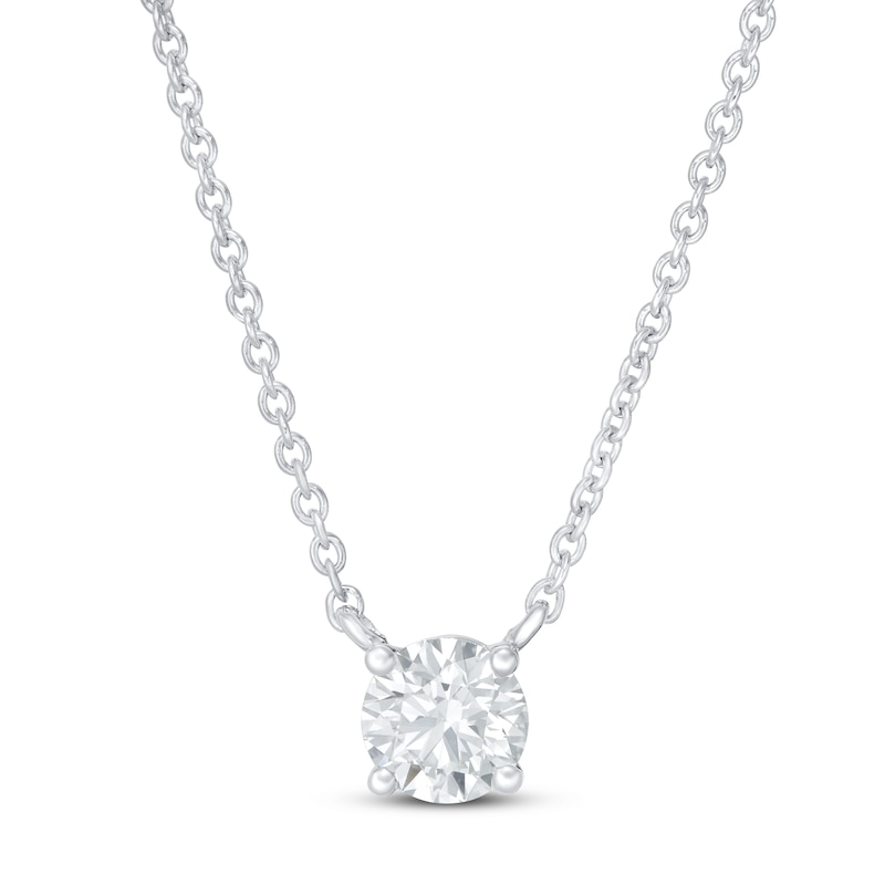Main Image 1 of Previously Owned Lab-Grown Diamond Solitaire Necklace 1/2 ct tw Round 14K White Gold 19" (SI2/F)