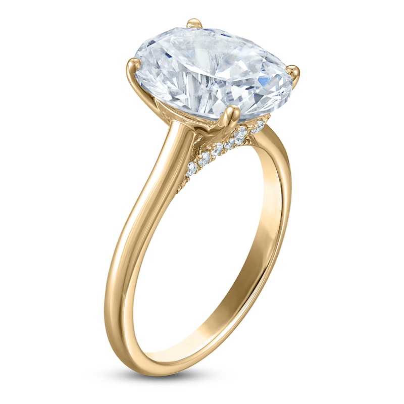 Main Image 2 of Previously Owned Oval-Cut Lab-Grown Diamond Solitaire Plus Engagement Ring 3 ct tw 18K Yellow Gold (VS2/F)
