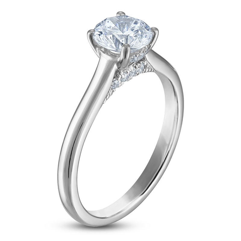 Main Image 2 of Previously Owned Round-Cut Lab-Grown Diamond Solitaire Plus Engagement Ring 1 ct tw 14K White Gold (VS2/F)