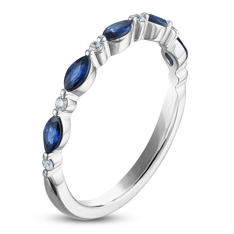 Main Image 2 of Previously Owned Marquise-Cut Natural Blue Sapphire & Certified Diamond Anniversary Ring 1/20 ct tw 14K White Gold