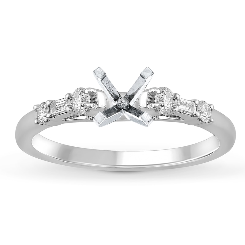 Main Image 1 of Previously Owned Certified Round & Baguette-Cut Diamond Engagement Ring Setting 1/4 ct tw Platinum