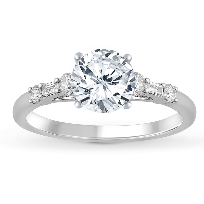 Main Image 3 of Previously Owned Certified Round & Baguette-Cut Diamond Engagement Ring Setting 1/4 ct tw Platinum