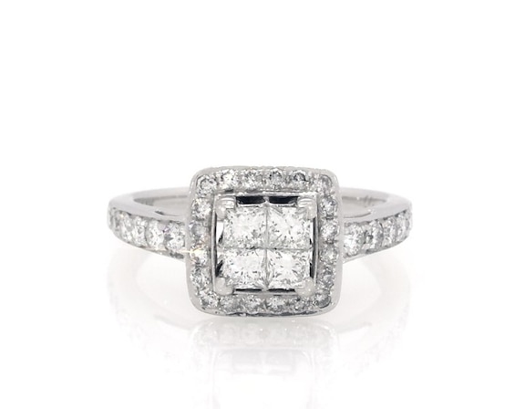 Previously Owned Princess-Cut Diamond Halo Engagement Ring 1 ct tw 14K White Gold Size 6