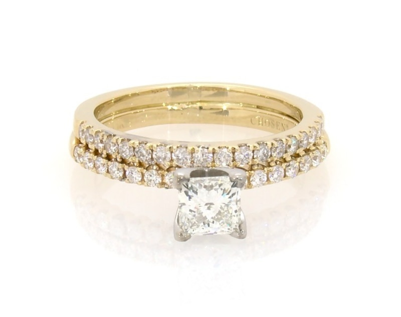 Main Image 1 of Previously Owned Princess-Cut Diamond Bridal Set 3/4 ct tw 14K Yellow Gold Size 5